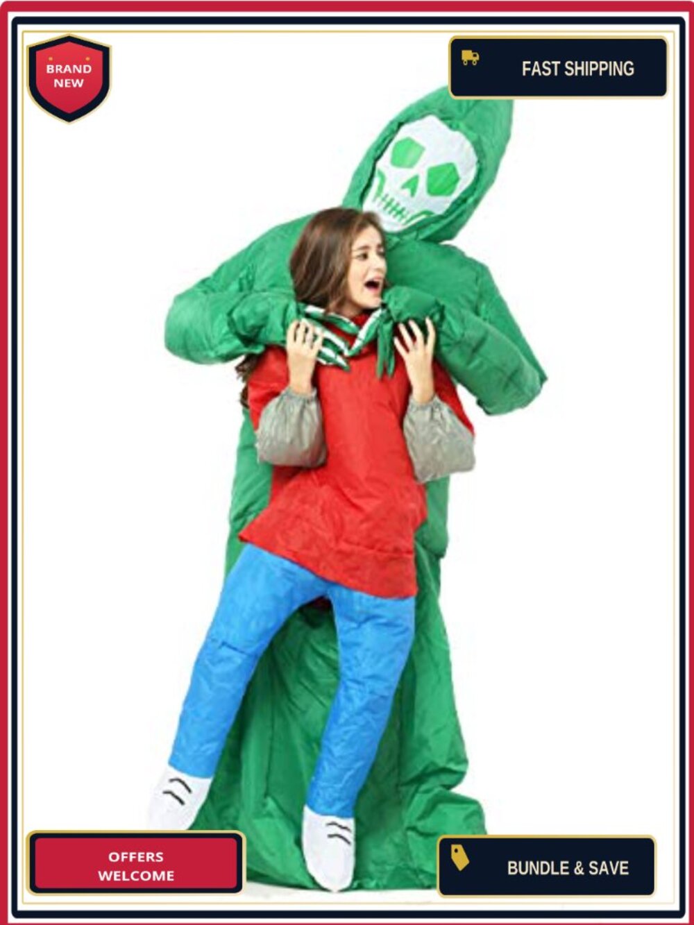 Inflatable Skull Face Costume Light Up Eyes Spiral Stuffed Adults